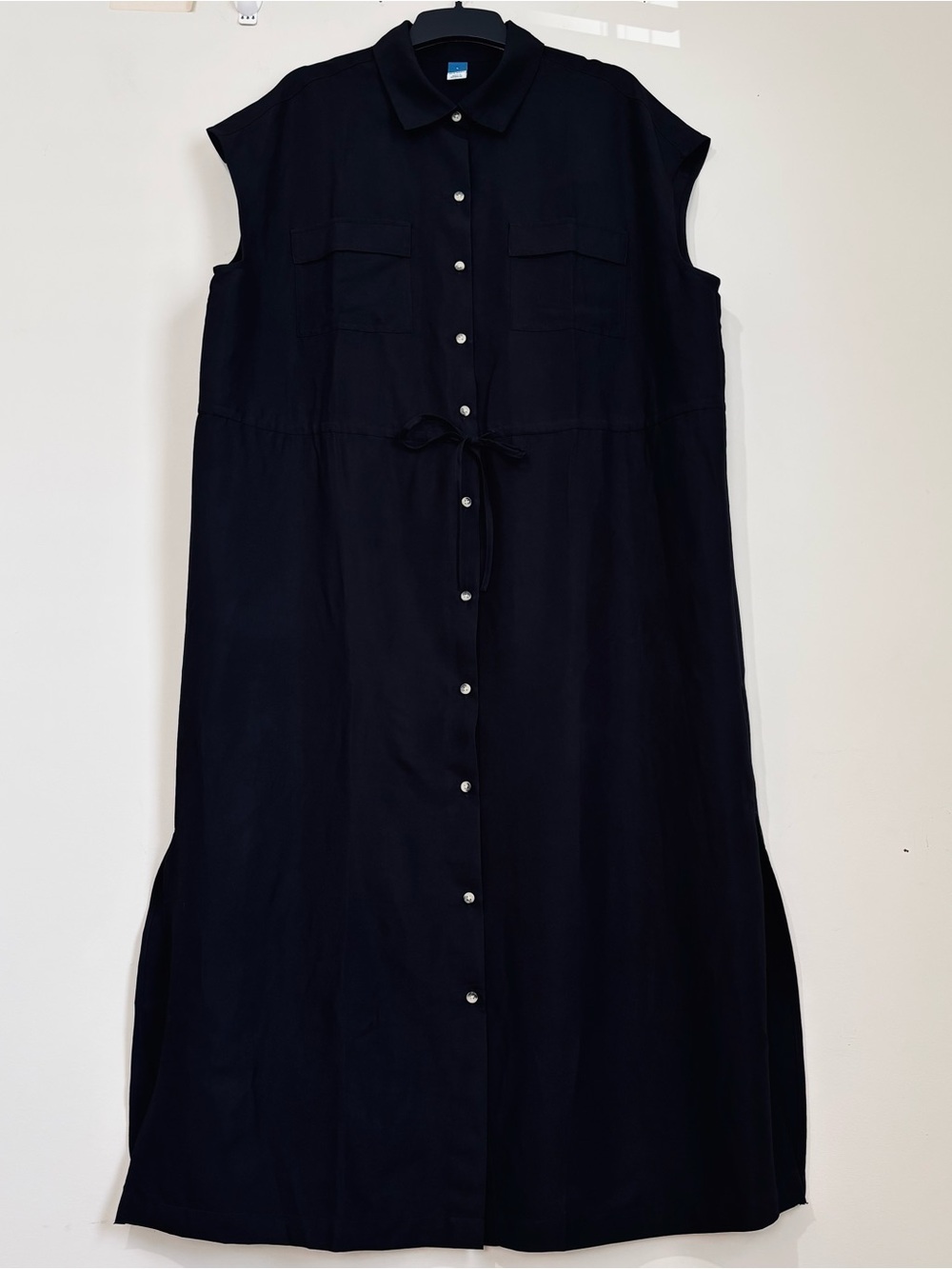 Old Navy Black Short Sleeve Waist Defined Utility Button Up Midi Shirt Dress L - Picture 3 of 16